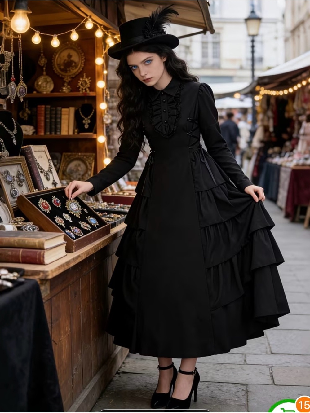 Sz 14 Black corset lace Victorian Edwardian Ballgown Dress Costume New
